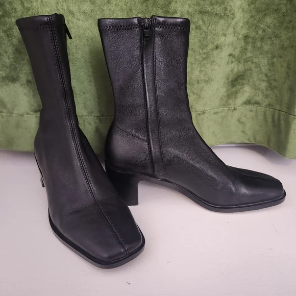 & Other Stories Black Leather Sock Heeled Ankle Boots - Picture 6 of 11
